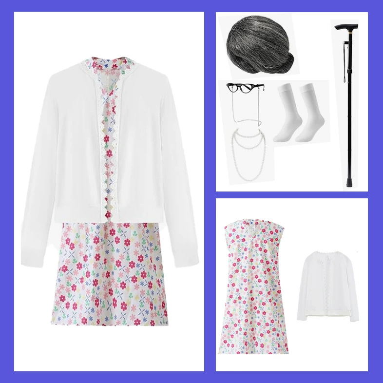 Костюм бабушки на Хэллоуин, парик, реквизит для выступления, детский костюм для выступления, бабушка, День защиты детей