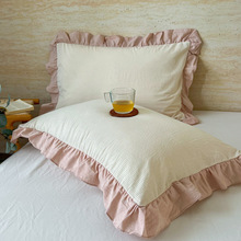 A类全棉枕套一对装家用成人纯棉枕头套单人花边枕芯内胆套48x74cm