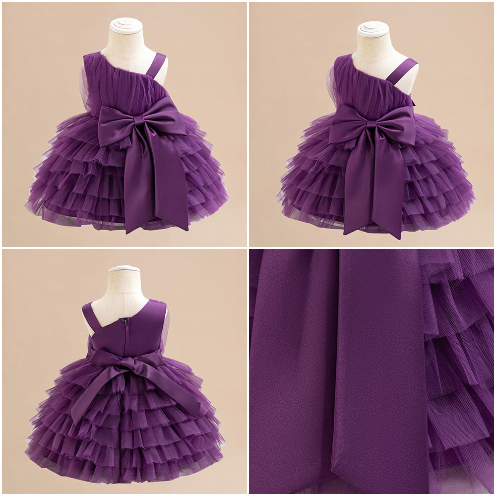 Europa y los Estados Unidos nuevos hombros inclinados pastel vestido de princesa vestido de niños vestido de fiesta de cumpleaños vestido de niños