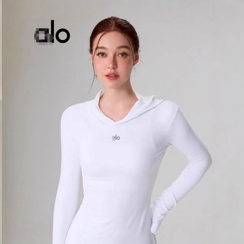Alo Cla Autumn Hooded Casual Sports Running Cycling Fitness Long-Sleeved Yoga T-Shirt Tops Women's Bottoming Shirt