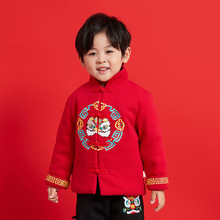 兒童唐裝男童年服大紅色男孩上衣加厚外套中國風金獅呈祥年服開衫