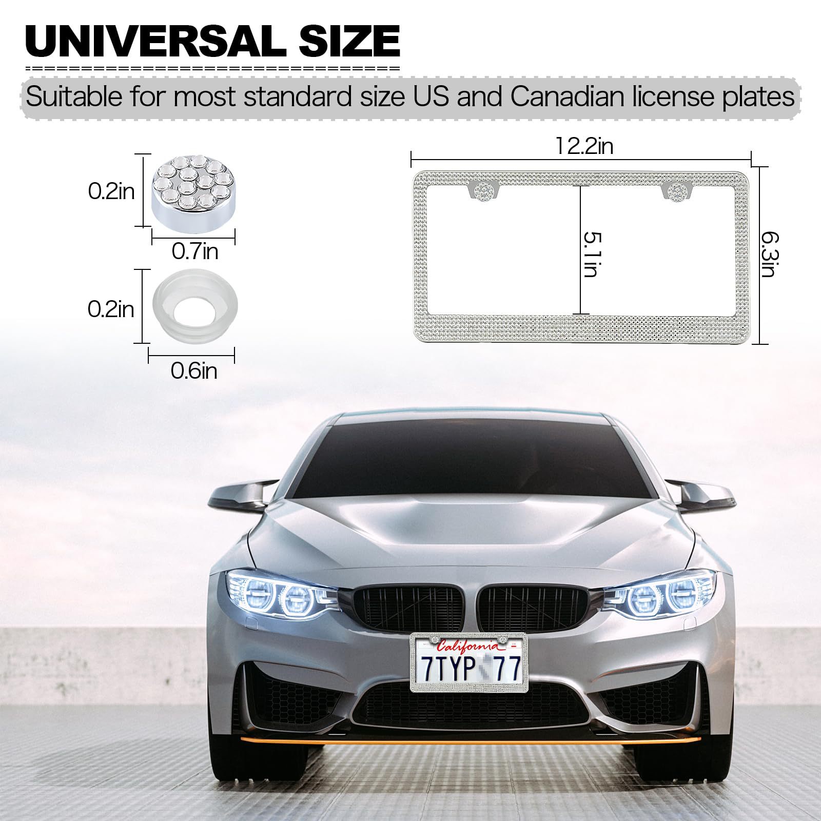 US standard diamond-studded stainless steel car license plate frame, diamond-studded plastic license plate frame, acrylic diamond-studded US standard license plate frame