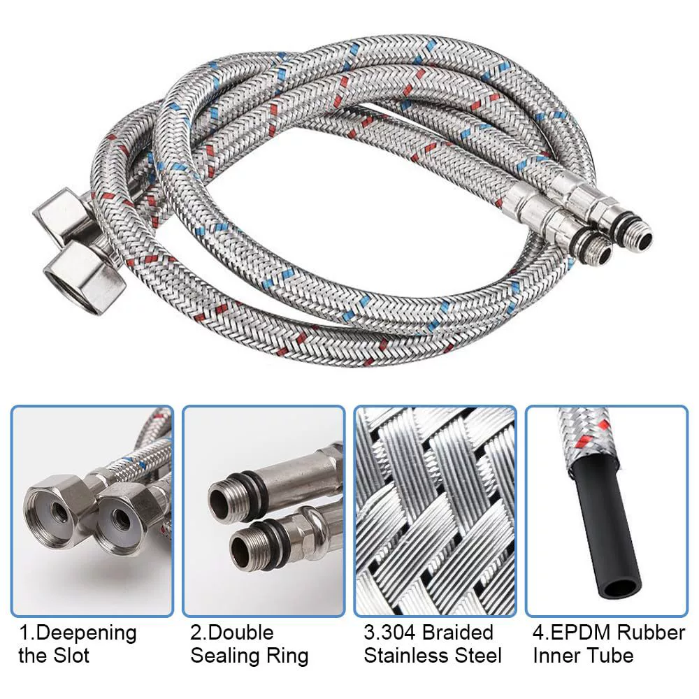 304 stainless steel woven single -headed hot and cold water pipe kitchen pumping vegetable basin hot and cold faucet 4 points into water hose