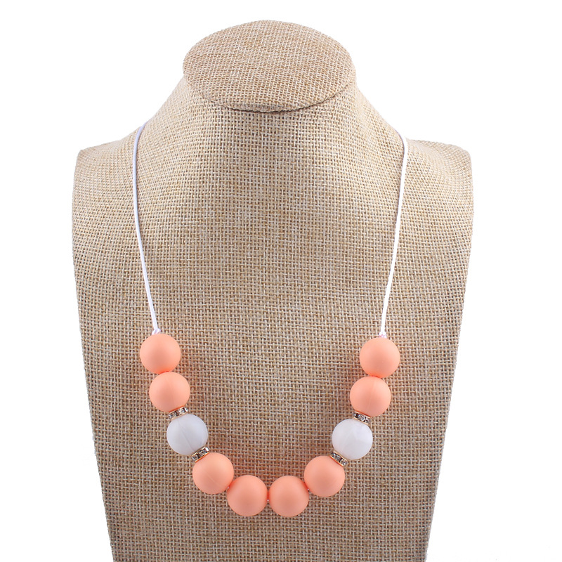 Bebé creativo DIY brillante diamante con cuentas COLLAR COLGANTE contraste color cuentas de silicona molienda palo masticable colgante collar