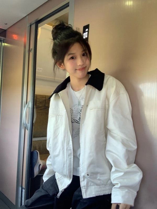 Beautget球季新款美式复古撞色翻领夹克男女同款简约百搭外套潮|undefined