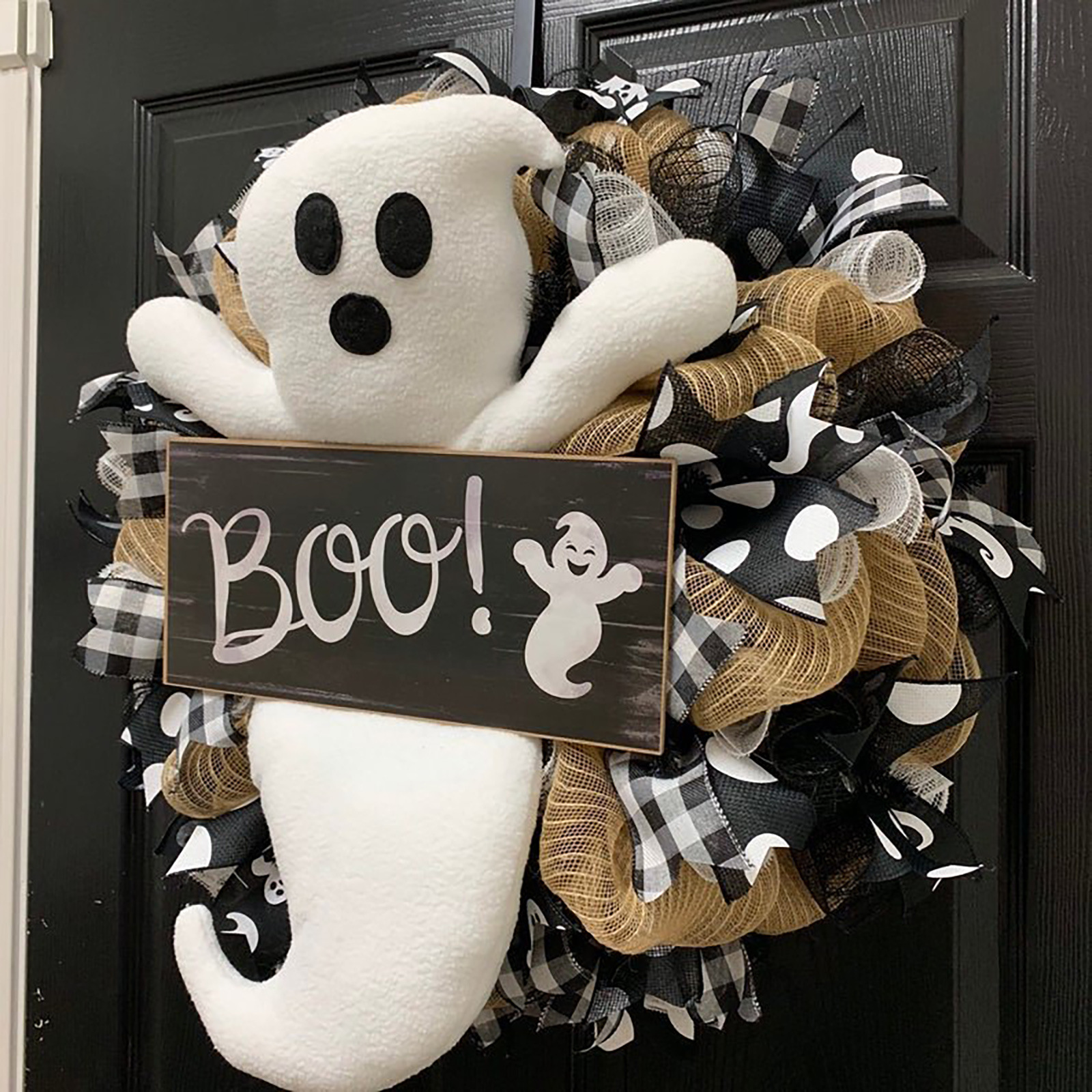 Amazon Halloween guirnaldas simulación fantasma muñeca decoración guirnaldas de Halloween puerta delantera escena interior anillo de decoración