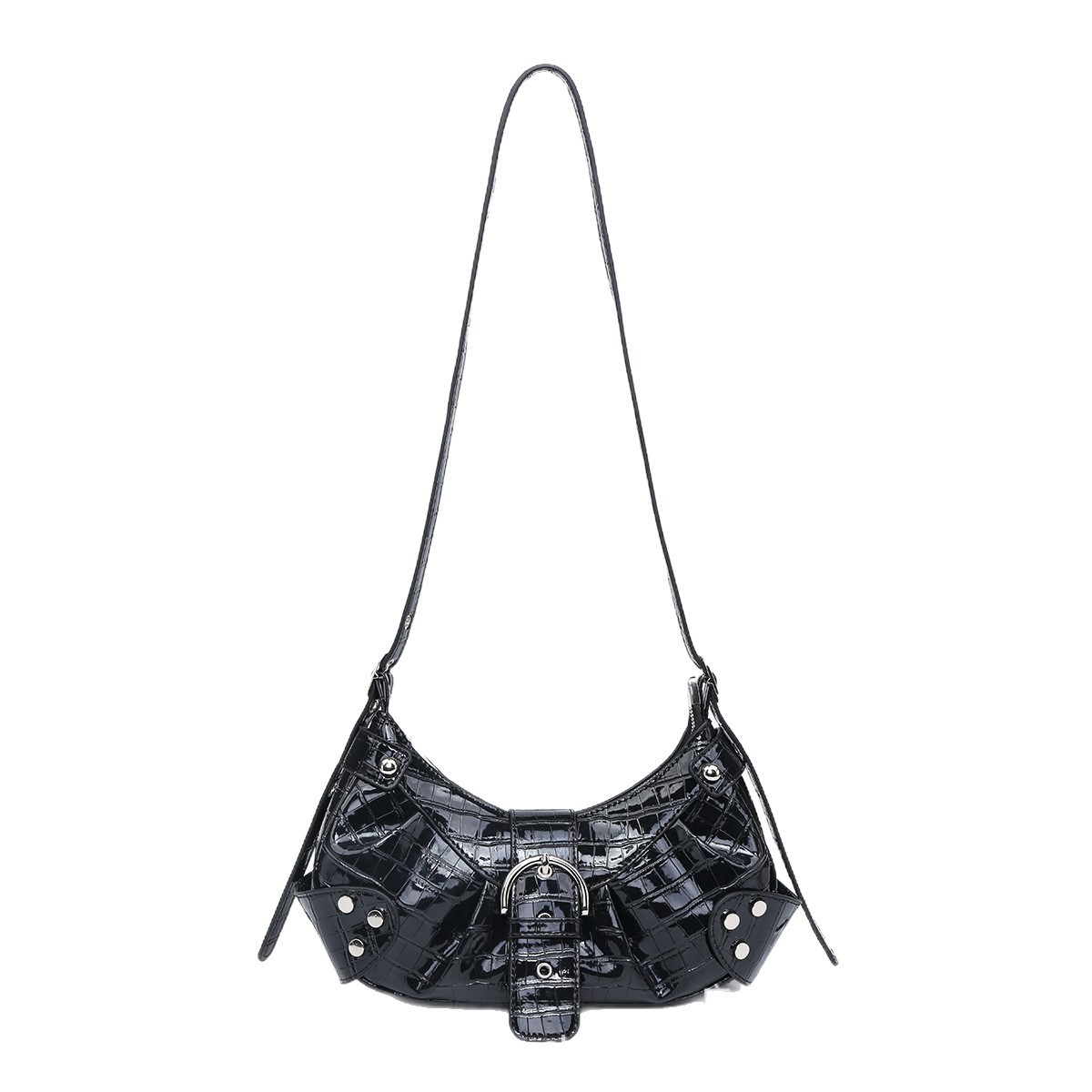 Venta caliente transfronteriza y2g retro caliente chica motocicleta bolsa de cocodrilo patrón Maillard marrón correa de hombro ajustable