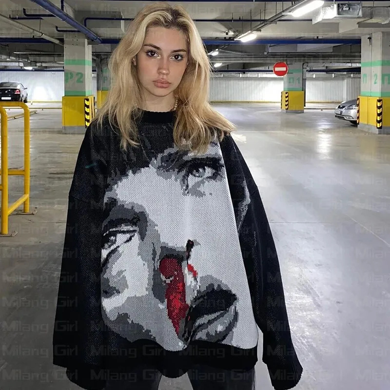 Europa y América transfronteriza 2025 otoño e invierno transfronterizo jersey moda personalidad jacquard calle holgado suéter de moda al por mayor