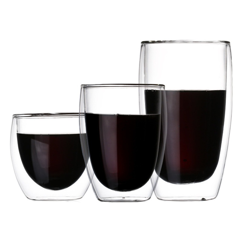 Manufacturer egg-shaped double-layer glass borosilicate glass transparent insulated coffee household juice Milk Cup Net Red Cup