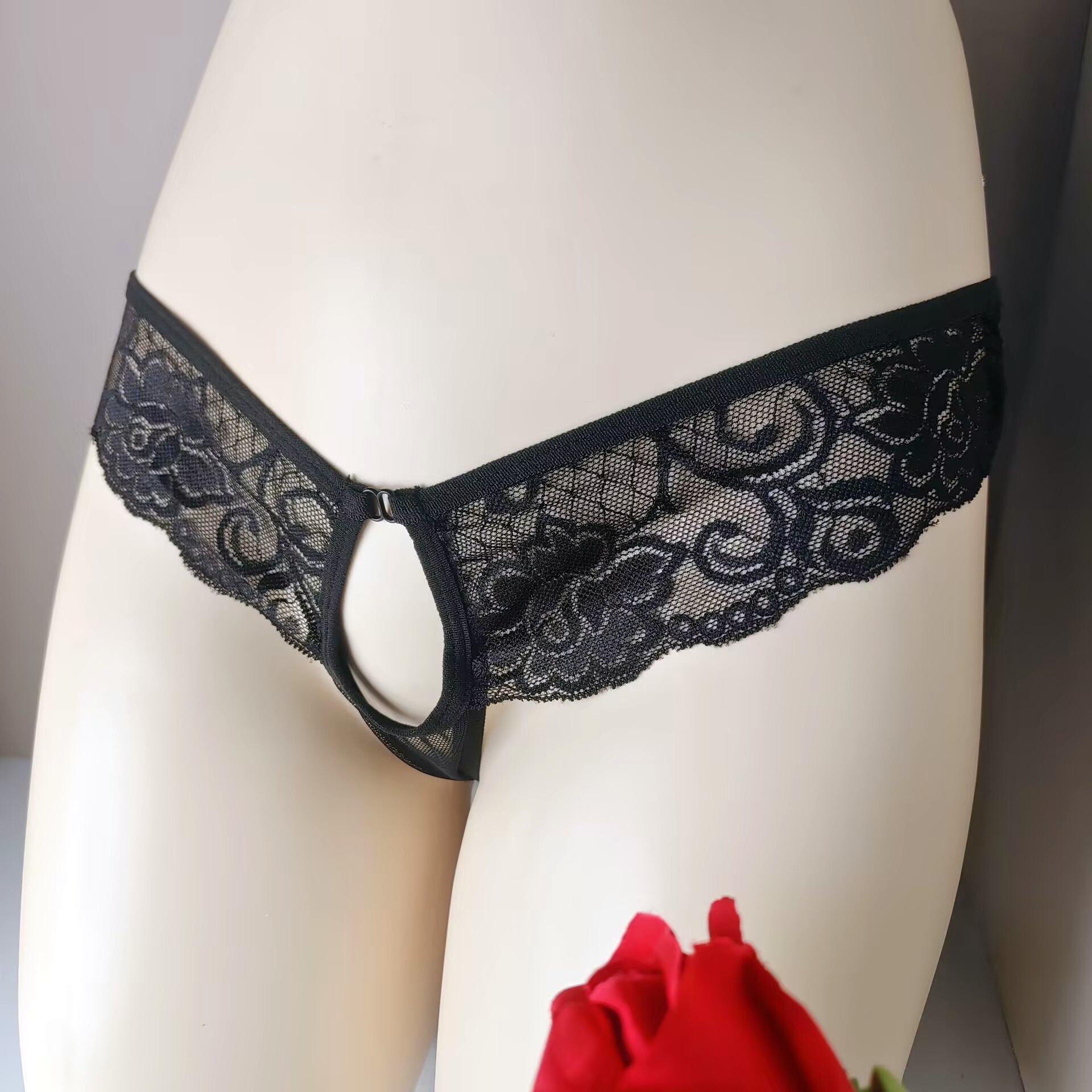 Sous-vêtements sexy en dentelle transparente, string pour couple, entrejambe ouverte, pas besoin de l'enlever, insertion directe, tentation dévoilée, JJ_voghion.com