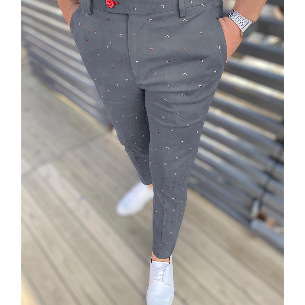 Nuovi pantaloni eleganti elasticizzati con stampa a pois da uomo Pantaloni skinny slim fit Pantaloni casual alla moda da uomo affusolati_voghion.com