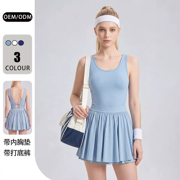 26 New Cross-Border Sports One-Piece Tennis Skirt, Quick-Dry Fitness Dance Dress with Twist Design and Beautiful Back