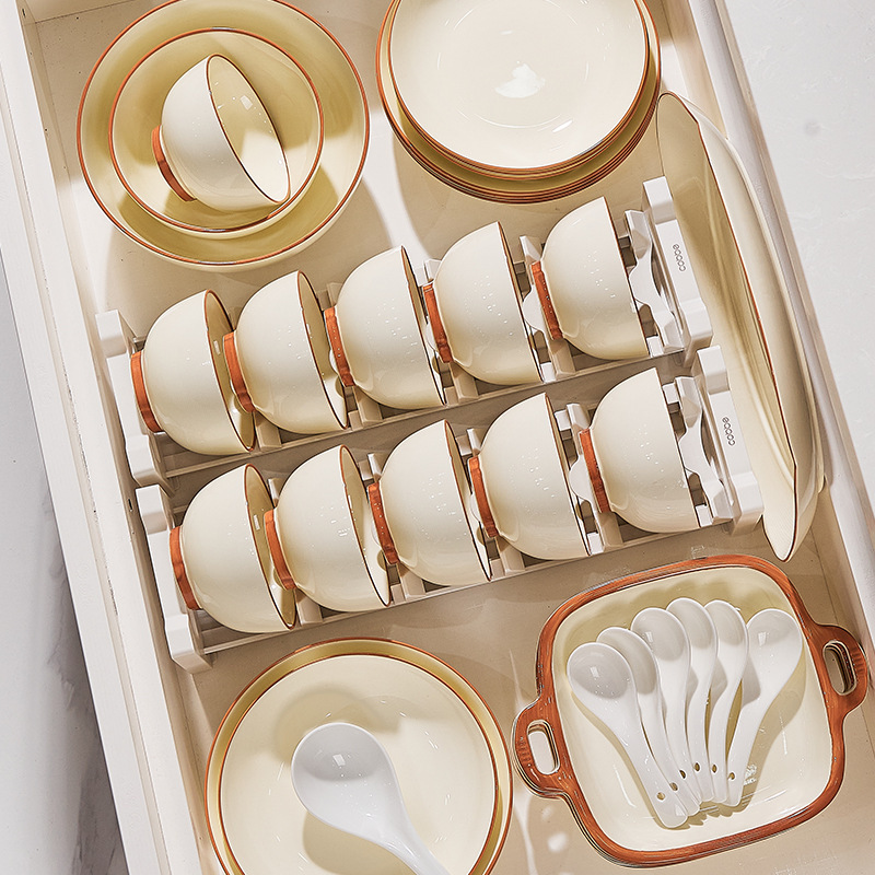 Wholesale Underglaze Color French Cream Tea Card Style High-Looking Small Fresh Ceramic Dishes Set Household Rice Plates