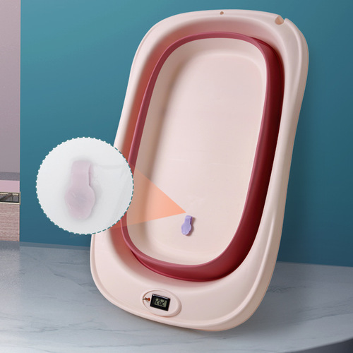Baby temperature-sensing folding bathtub for household large children who can sit and lie down newborn baby supplies baby bathtub