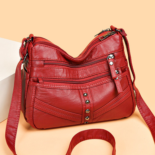 Ladies' High-End Soft Leather Crossbody Bag with Retro Leather Large Pockets and Multiple Compartments, Single Strap Shoulder Bag