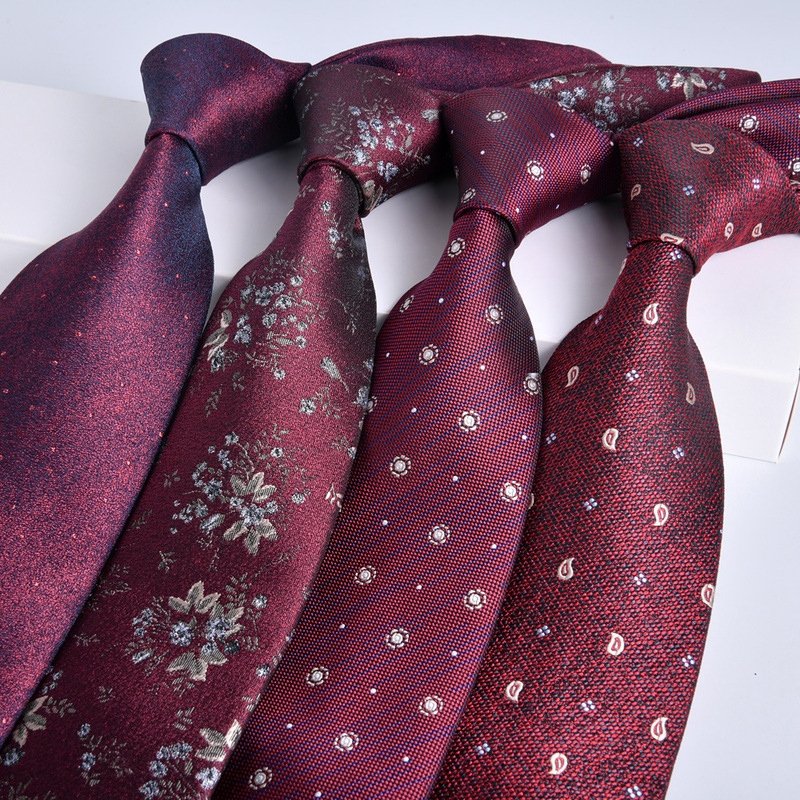 Tie men's formal wear business wine red bridegroom wedding jacquard hand fight 8cm administrative professional New in stock