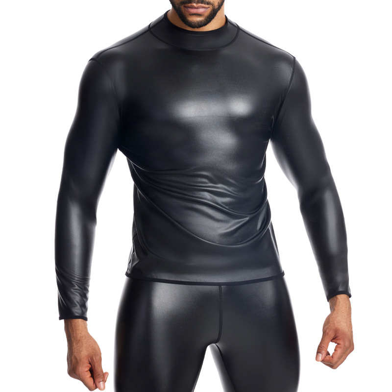 Amazon New Leather Men's Youth Pu Leather Slim Long Sleeve Casual Leather Shirt Men's AliExpress Thin Wholesale