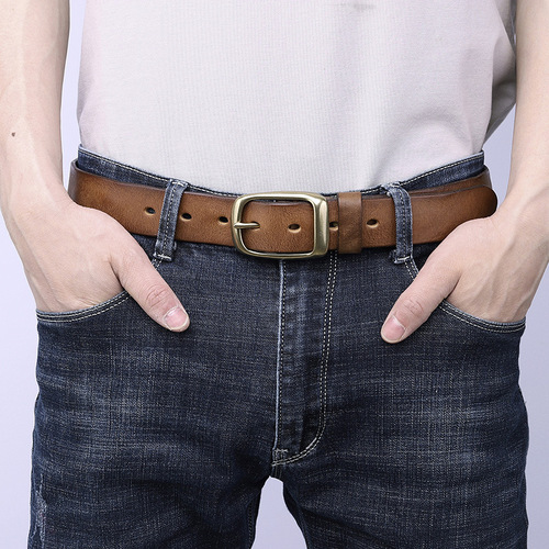 Belt Men's Trendy Retro Pure Cow Leather Jeans Belt for Male Students Korean Style Trendy Genuine Leather Pin Buckle Versatile for Women