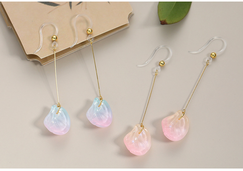 Resin, Glass, Titanium Steel Material Petal Pattern 1 Pair Elegant Petal Leaf Resin Glass Titanium Steel Drop Earrings Ear Cuffs