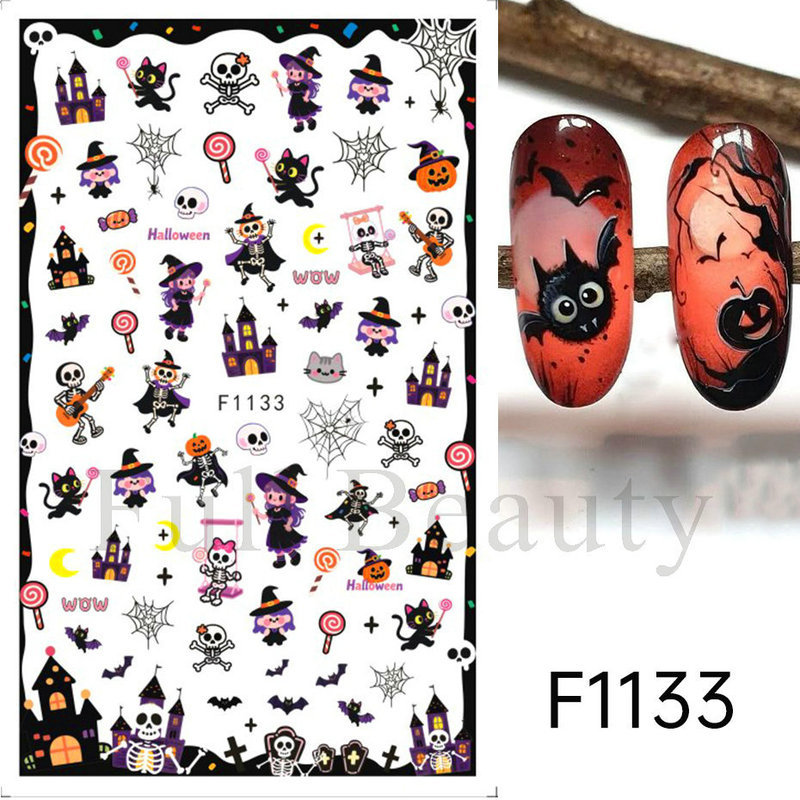 クロスボーダー新しいネイルアートステッカーハロウィン発光かわいい漫画ゴーストカボチャコウモリスターバック粘着ネイルステッカー|undefined