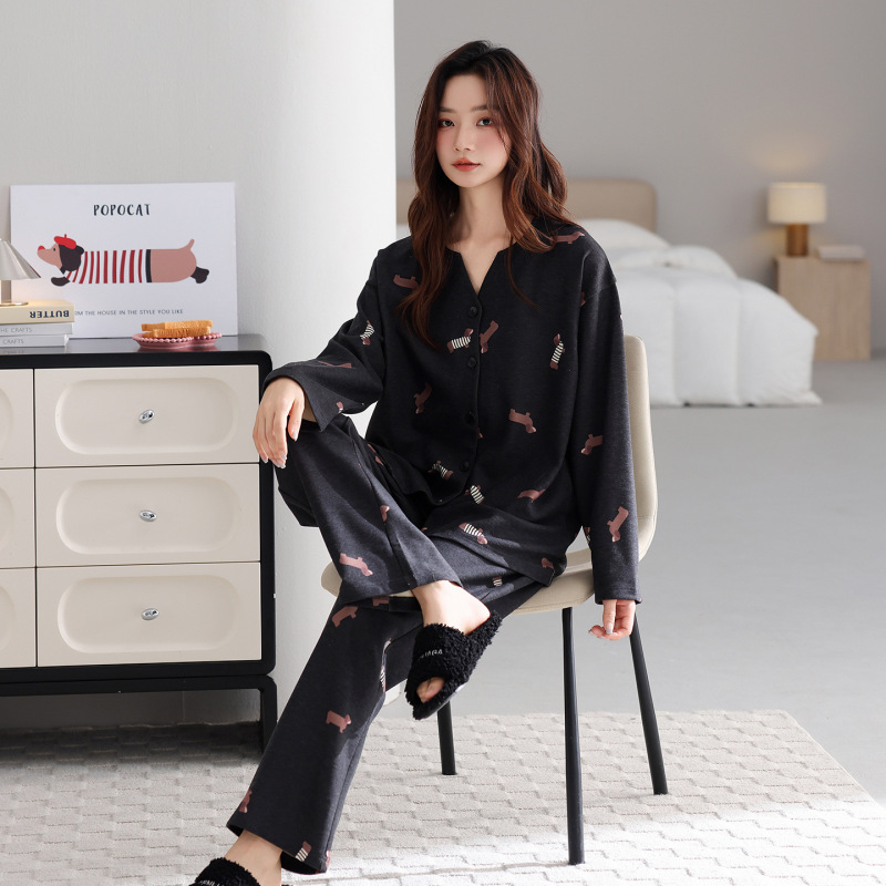 德绒保暖加绒睡衣女秋冬季长袖长裤和服V领开衫可外穿大码家居服|undefined