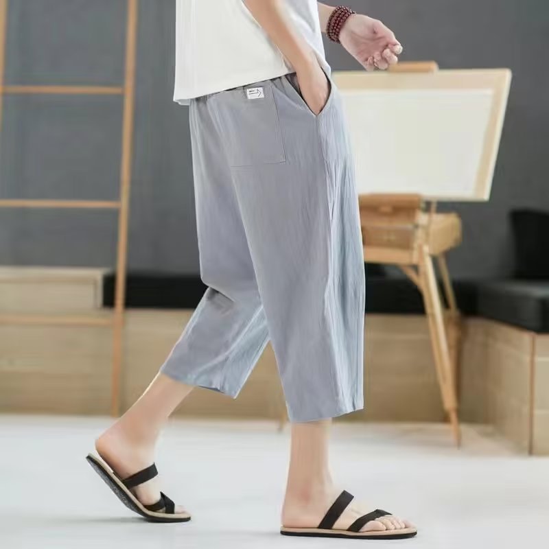 Pantalones cortos de verano, pantalones casuales de lino fino para hombres, pantalones de pierna recta de gran tamaño sueltos de estilo chino, pantalones cortos de playa de algodón y lino, marea