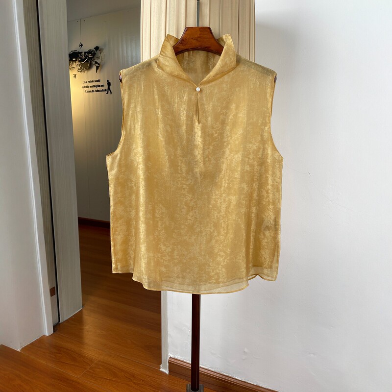 New Chinese-Style Stand-Collar Sleeveless Shirt for Women, Spring Style, Versatile and Elegant, Sun-Protective Loose-Fitting Slimming Top New Chinese-Style Stand-Collar Sleeveless Shirt for Women, Spring Style, Versatile and Elegant, Sun-Protective Loose-Fitting Slimming Top