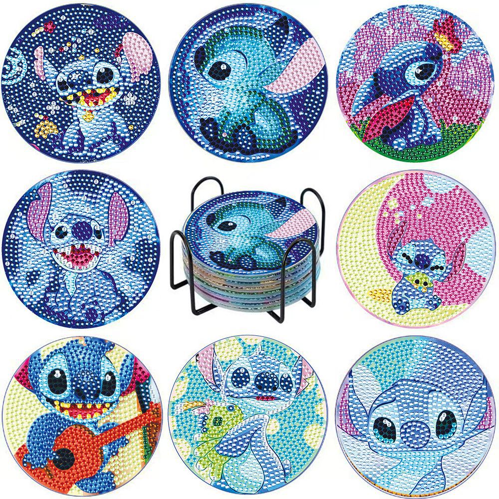 Posavasos redondo de pintura de diamantes AliExpress DIY con diamantes de imitación brillantes, decoración del hogar con soporte para tazas, patrón de dibujos animados con perlas, pintura DIY.