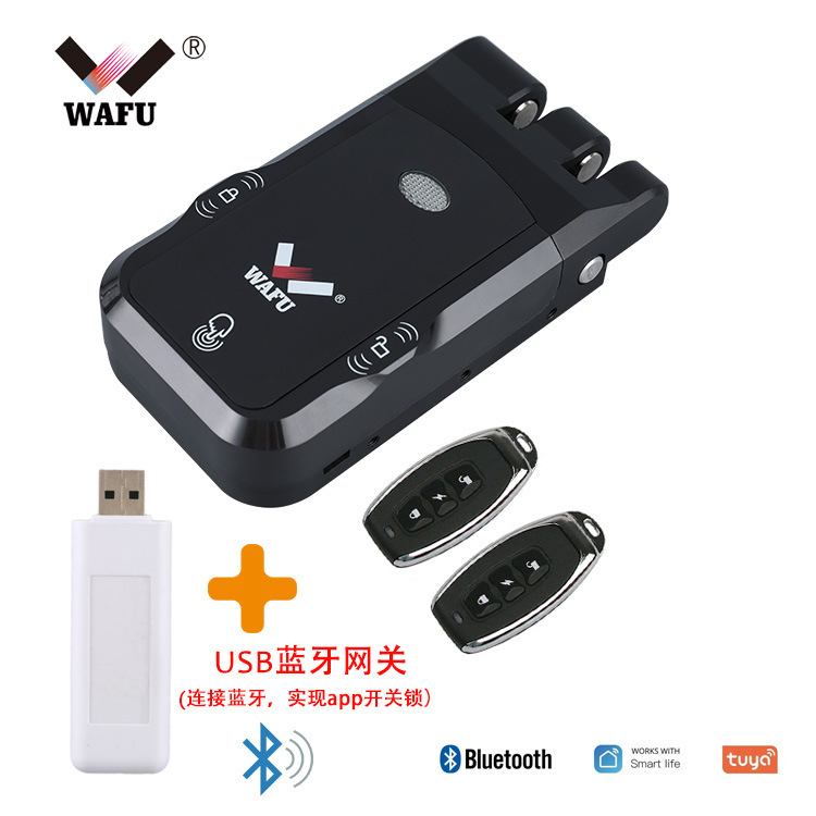 Cerradura de puerta antirrobo con control remoto invisible sin taladro para uso doméstico, con diseño de doble circuito y doble motor, de WAFU para comercio transfronterizo.