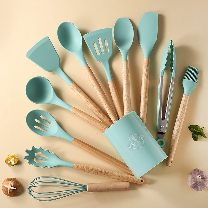 Pala de silicona con mango de madera de grado alimenticio, espátula especial antiadherente, pala de cocina doméstica, cuchara, juego de utensilios de cocina resistente a altas temperaturas image 4
