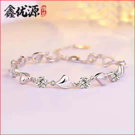 爱心手链女士韩版蓝水晶心形手链女镶钻蓝色锆石水晶之恋手链批发