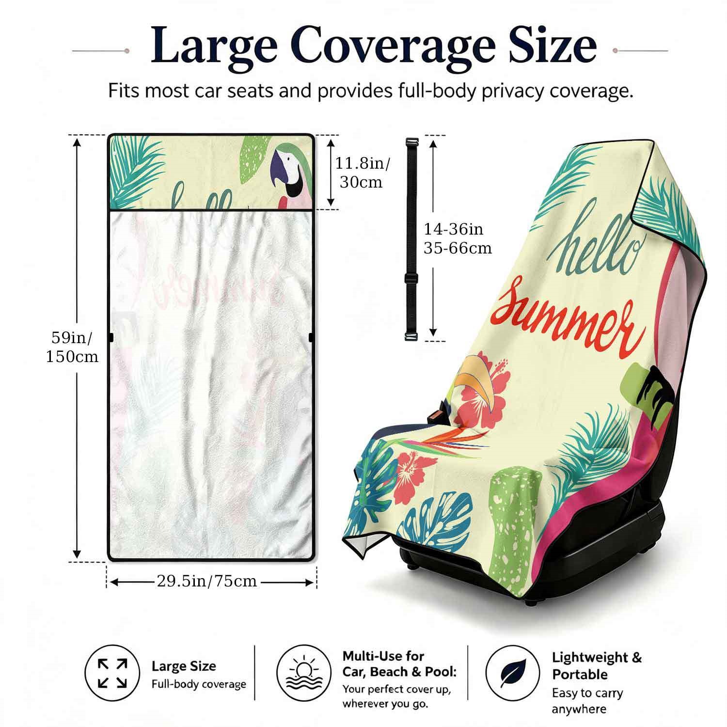 Summer bath towel and car seat cover 2-in-1, ultra-fine fiber outdoor beach and car dual-use universal seat cushion