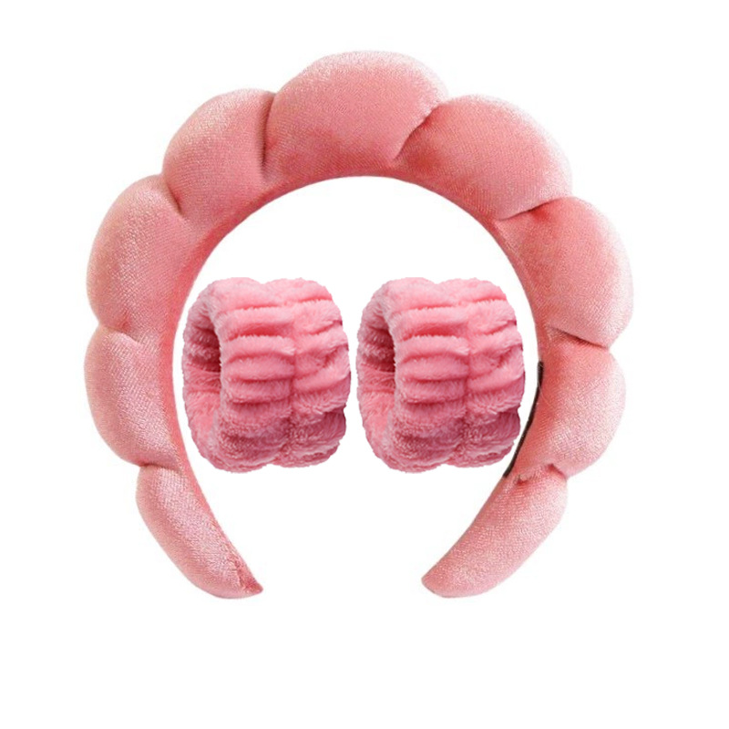 골드 벨벳 수박 레드 헤어밴드 + 손목 스트랩 2개(솔기 인터페이스)