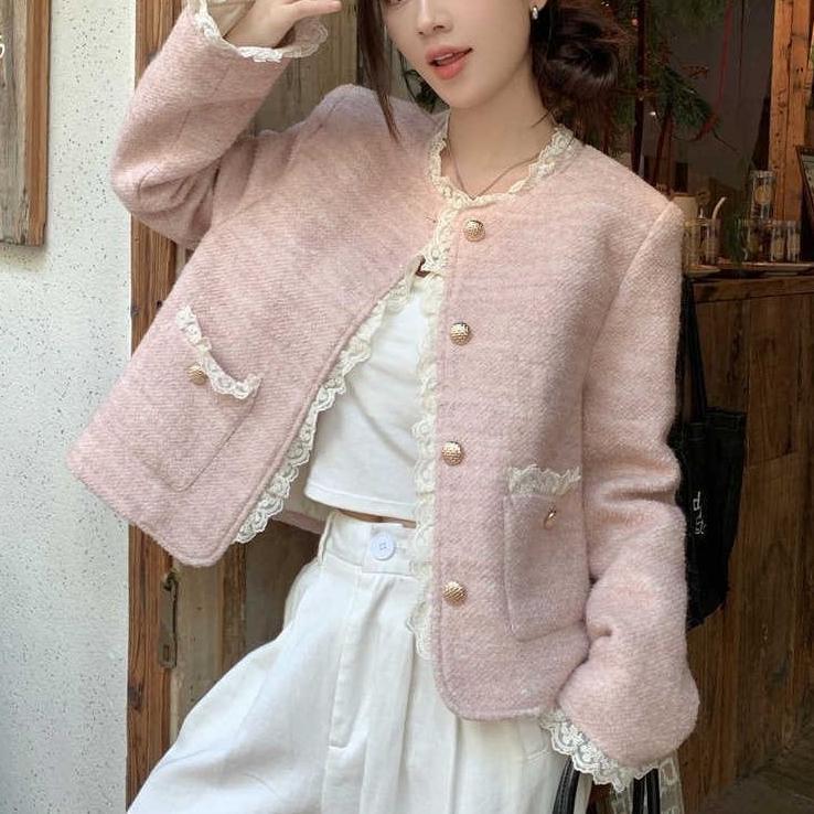 蕾丝法式小香风外套短款2025新款气质名媛小个子开衫上衣花边气质|undefined