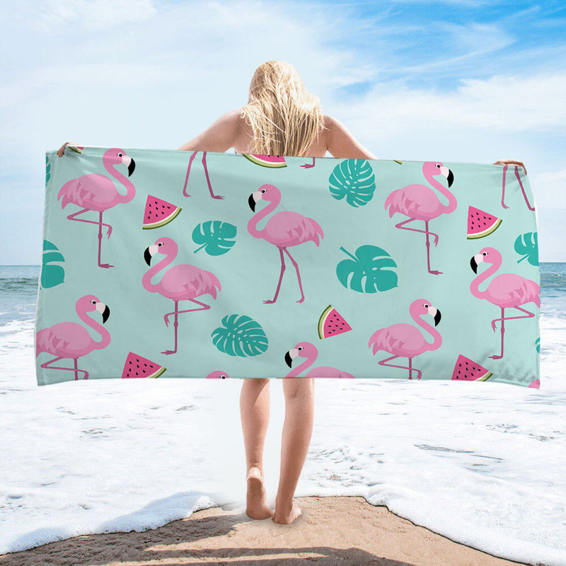 Microfiber Bath Beach Towel Cross-Border Wholesale Flamingo Digital Printing Amazon Quick-Absorbing and Quick-Drying