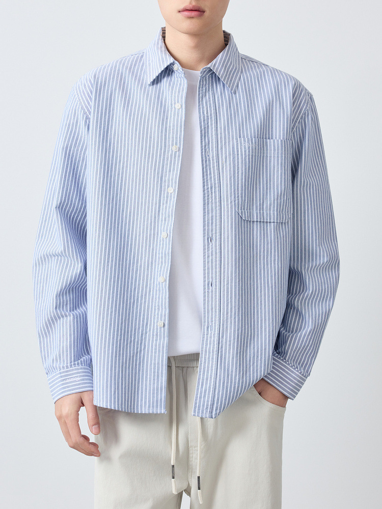Áo sơ mi nam dài tay sọc Oxford cotton cao cấp phong cách công sở — Xanh ngọc lam tốicolor chi tiết 4