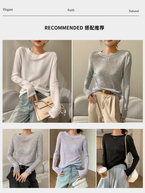 H826フランスの柔らかいモチモチのセーターの透かし彫りのニットの高級なゆったりしている上着の丸首のブラウスのファッションの単品の日焼け止めの潮|undefined