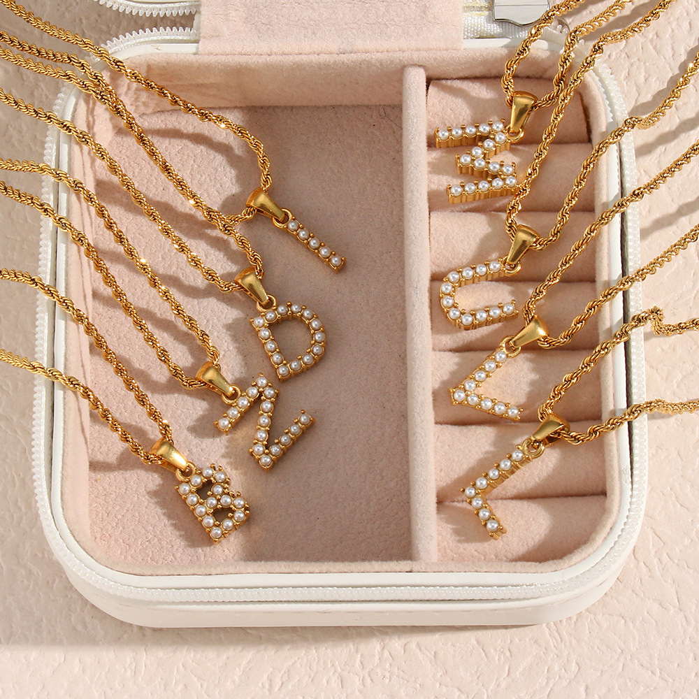 Fashion Letter Stainless Steel Pendant Necklace Plating Inlay Pearl Stainless Steel Necklaces