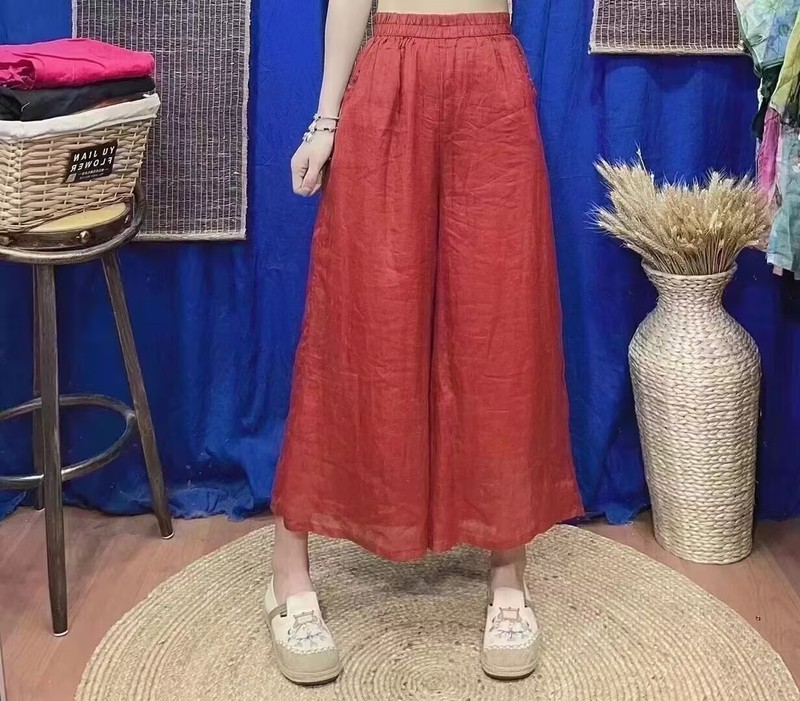 王炸28色苎麻休闲裤女 夏款 文艺复古宽松阔腿显瘦九分直筒裤2110|undefined