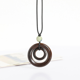 Ancient Style Original Design Personalized Wooden Circle Safety Buckle Necklace Women's Long Sweatshirt Sweater Chain Retro Simple Versatile Style