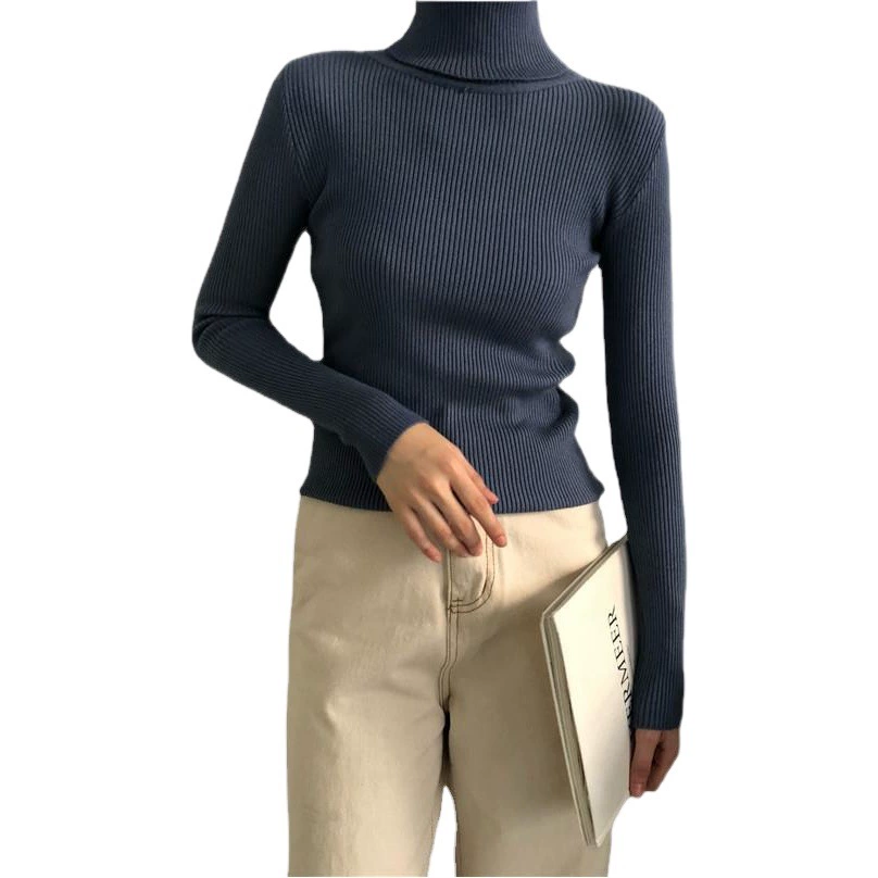 Свитер с высоким воротником для женщин, осень-зима 2025 года, тонкая трикотажная рубашка в корейском стиле с пуловерным топом с длинными рукавами для верхней одежды