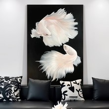 锦鲤双鱼图现代简约风客厅沙发背景墙装饰画小众轻奢卧室玄关挂画