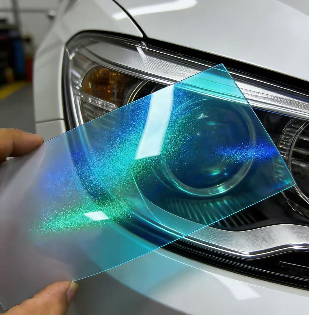 Tpu Car Headlight Color-Changing Film, Flash Diamond Color-Changing Self-Healing Car Light Anti-Scratch Protective Film, Blackened Tail Light Film