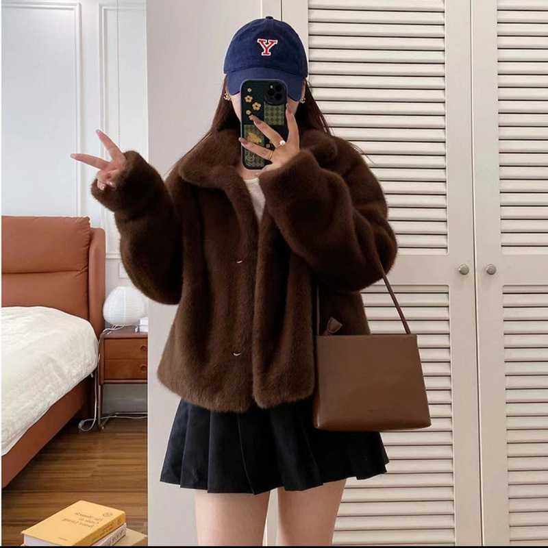 Gold mink imitation mink fur coat fur one-piece stand collar short eco-friendly fur women's winter fur coat new product