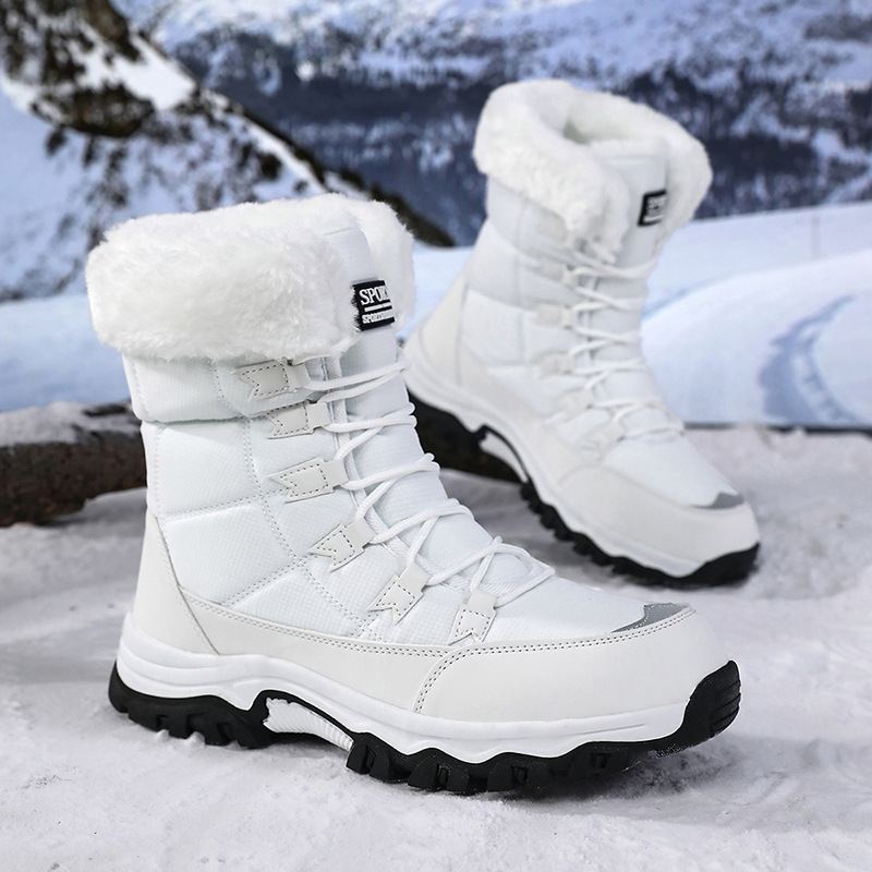 Northeast al aire libre botas de nieve para mujeres 2025 invierno de terciopelo grueso calentamiento zapatos de algodón pareja antideslizante impermeable botas al aire libre