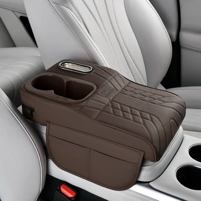 tissue box, storage mat — Armrest box pad - colorful-cup-vertical-stylemocha-brown-heightening-pad-tissue-box-cup-holder-storage-bag
