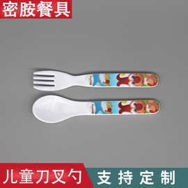 厂家生产密胺儿童餐具宝宝用餐刀叉勺仿瓷卡通可爱叉匙套装加LOGO