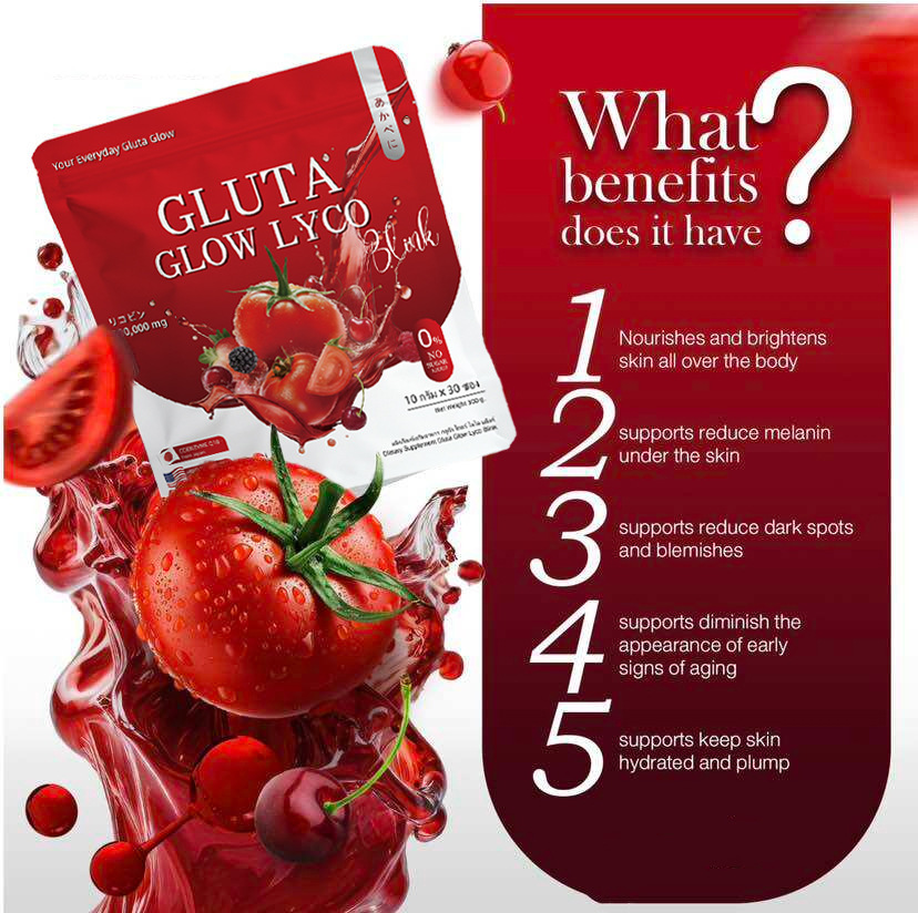 Gluta Glow Lycopene Powder 10g x 30 Sachets Sugar-Free Antioxidant Drink Mix 300g in use