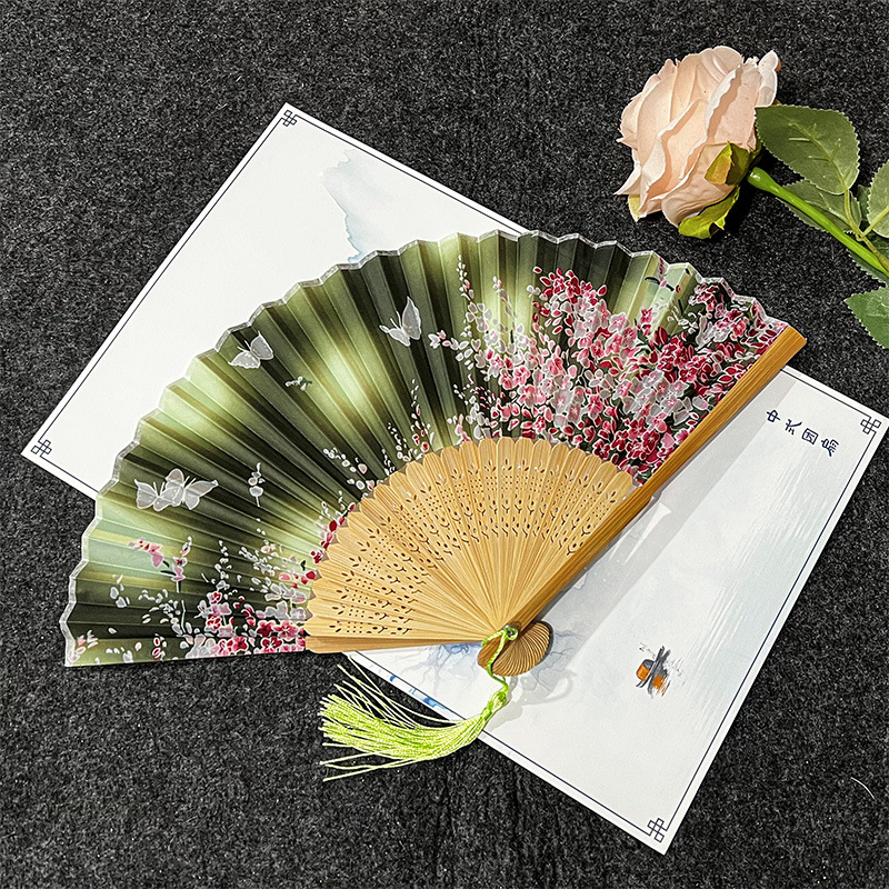 Ventilador de estilo antiguo ventilador plegable hombres y mujeres ventilador de baile clásico antiguo traje fotografía de rendimiento Hanfu apoyos estilo chino ventilador plegable hecho a mano