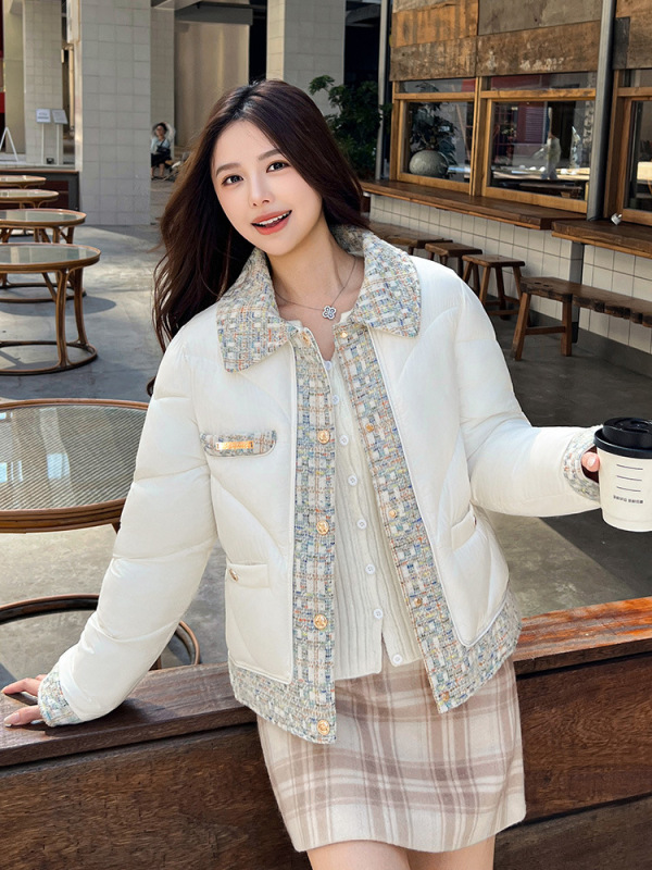 小香风羽绒棉服女2025新款气质宽松彩边撞色短款棉衣保暖冬装外套|undefined